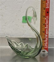 Green art glass swan
