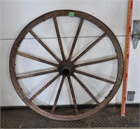 Antique 30" diameter metal clad wood wheel