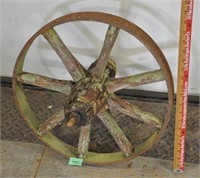 Antique wood, metal clad wheel, 17" dia.