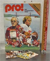 Vintage NFL magazine, ticket stub, cards