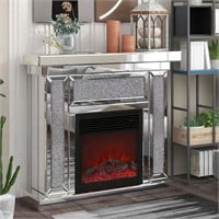 Diamond Mirrored Fireplace TV Stand  Silver