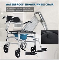 4-in-1 Shower Wheelchair, 270lbs, Foldable and