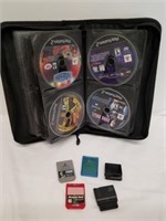 CD case full of PlayStation 2 games and memory