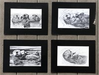 Set of 4 Andrew Kozak Matted Otter Prints