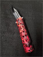 New 5-in skull hole red black pocket knife