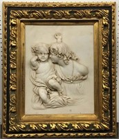 High Relief Figural Plaque In Gilt Frame