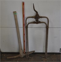 Vintage pick axe, hay hook