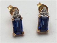 10k Gold Diamond & Sapphire Earrings