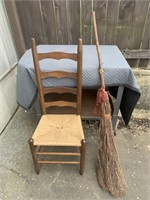 LADDER BACK CHAIR & WITCHES BROOM