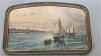 Antique Painting Normandy Coastline by Louis