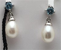Sterling Silver Honora Pearl & Blue Stone Earrings