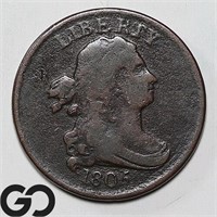 1805 Draped Bust Half Cent, VG Bid: 100