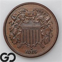 1865 Two Cent Piece, AU++/Unc Bid: 82