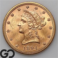 1894 $10 Gold Liberty, Near Gem BU Bid: 2,100