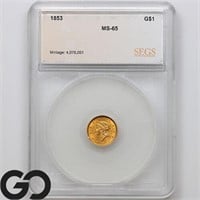 1853 $1 Gold Liberty, Gem BU Bid: 1,450 * LUSTROUS
