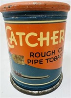Antique Catcher Pipe Tobacco Tin w Lid