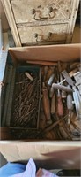 Box Full of Drill Bits and Antique Tools