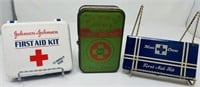3 Antique First Aid Kits Boys Scout, Blue Cross &