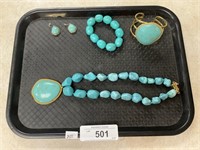Turquoise Tone Necklace, Bracelets, Earrings.