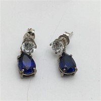 Sterling Earrings W Clear & Blue Stones