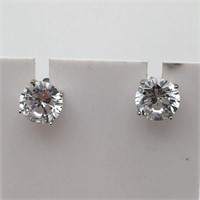 Sterling Silver Earrings W Clear Stone