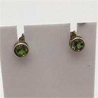 Sterling Silver Earrings W Green Stone