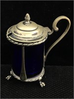 800 Fine Silver Blue Glass Cup 98g