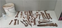 VINTAGE TOOLS-PIPE WRENCH,WRENCHES ETC & BUCKET