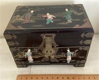 Black lacquer jewelry box with stone detail