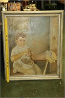 Oil Painting-"Crying Boy Peeling Potatoes" Signed