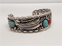 Bracelet Feather With Turqoise and Red Stones