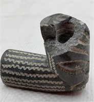 3in Signed Inuit Carved Soapstone Pipe - broken