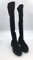 Over The Knee Suede Like Boots With Chunky Heels