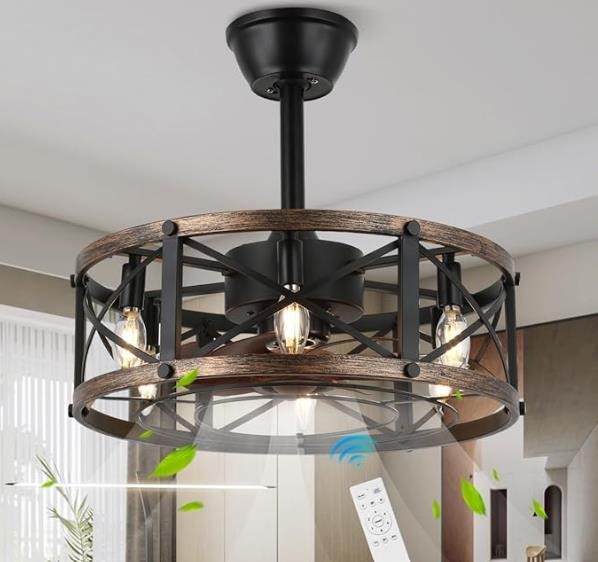SHLUCE 19in Farmhouse Caged Ceiling Fan with Light