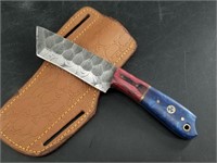 Damascus bladed recurved Tanto style knife with fl