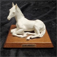 A. Belcari White Ceramic Horse on wood base - XE