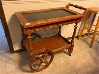 Vintage Wooden Tea Bar Cart Removable Tray