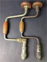 Pair of Vtg Metal and Wood Hand Drills