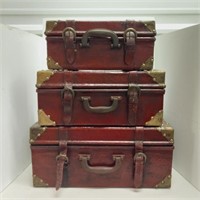 Vintage nesting leather suitcases trunks