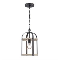 Monteaux Lighting 1-Light Black and Faux Wood Cage