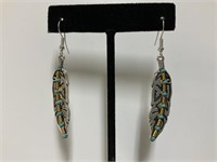 Sterling & Turquoise Feather Earrings 6.2gr TW