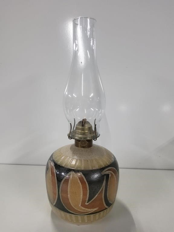 Oil Lamp w/ Stoneware Base, 18in Tall