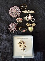 9 Brooches, Costume Vintage