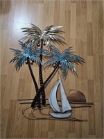 Metal Wall Art Palm Trees & Sailboat 28" T x 29" W
