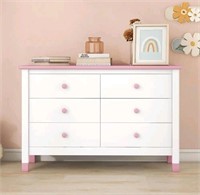 Modern Wood 6-Drawers White/Pink