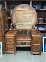 Antique Waterfall Vanity Dresser with Mirror Back