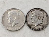 2 X 1964 KENNEDY HALF DOLLARS