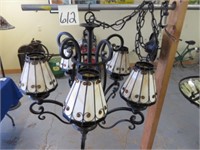 Hanging Dining Room Light w/ Leaded Glass Shades