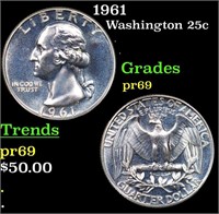 Proof 1961 Washington Quarter 25c Grades GEM++ Pro