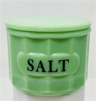 Jadeite Lidded Glass Salt Jar